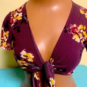 Flutter Sleeve Purple Floral Wrap Top